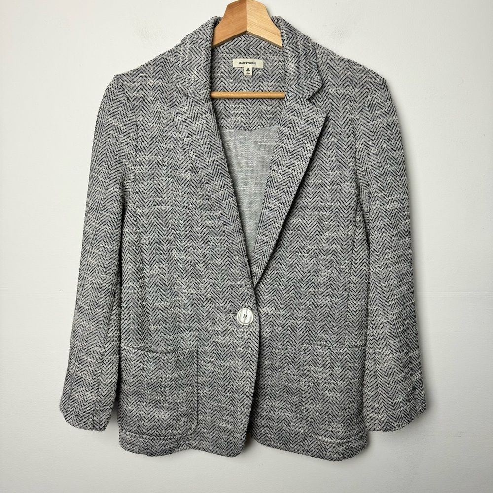 Max Studio Gray Herringbone Blazer - image 2